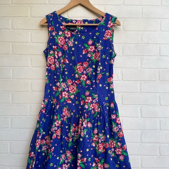 Vintage 90’s Blue Floral Mini Dress - Picture 1 of 7